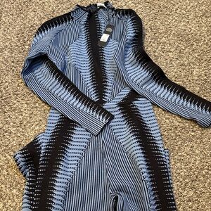 Blue and Black Patterned Long Sleeve Jumpsuit